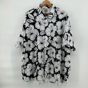 Hardaddy Shirt 3XL Hawaiian Floral Short Sleeve Button Up Camp Aloha Black White